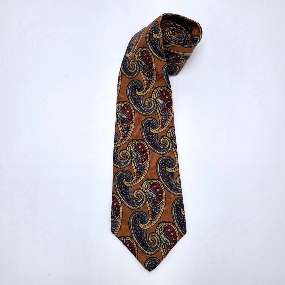 Paul Rodon Couture Mens Silk Paisley Tie Made in Italy Copper Navy Burgundy